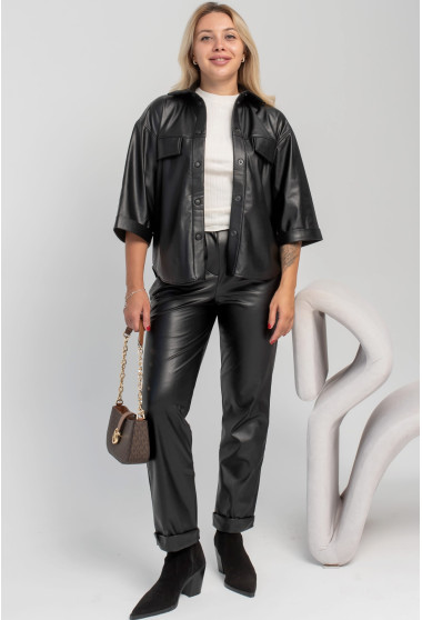 Черный костюм с экокожи . Maritel. Изображенние 1 Черный костюм с экокожи . Maritel. Изображенние 1