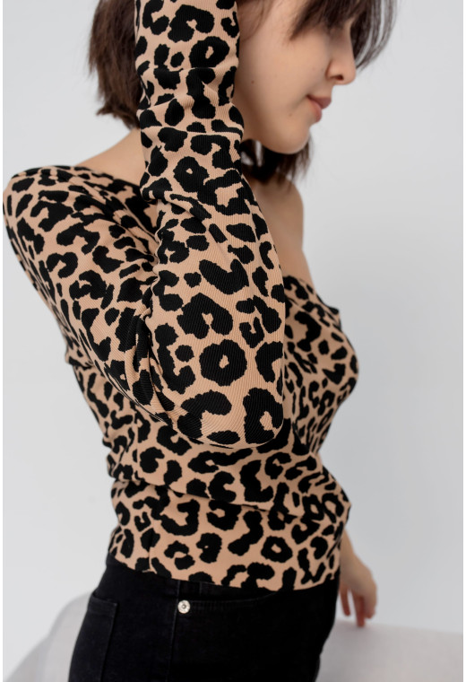 Коричневая кофта леопард на одно плечо — 549348. Maritel. Изображенние 1 Коричневая кофта леопард на одно плечо — 549348. Maritel. Изображенние 1