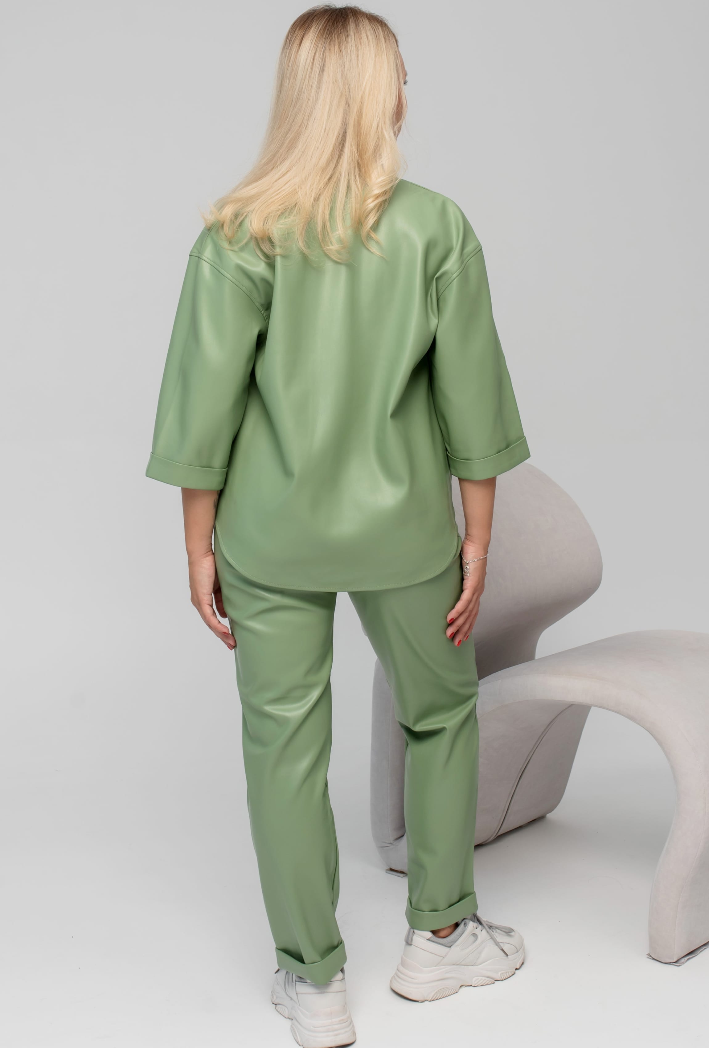 Фисташковый костюм с экокожи —  216853. Maritel. Изображенние 3
