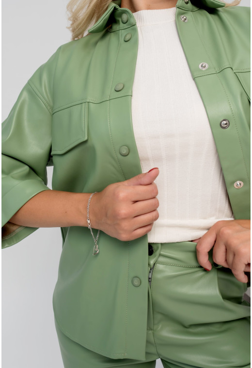 Фисташковый костюм с экокожи — 216853. Maritel. Изображенние 4 Фисташковый костюм с экокожи — 216853. Maritel. Изображенние 4