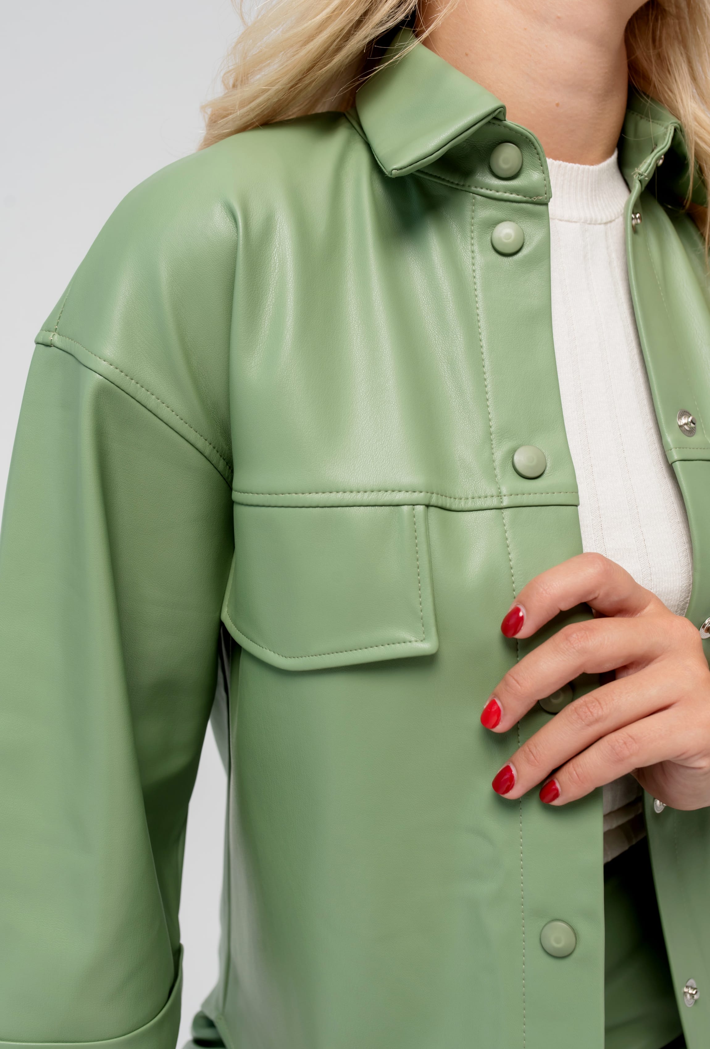 Фисташковый костюм с экокожи —  216853. Maritel. Изображенние 1