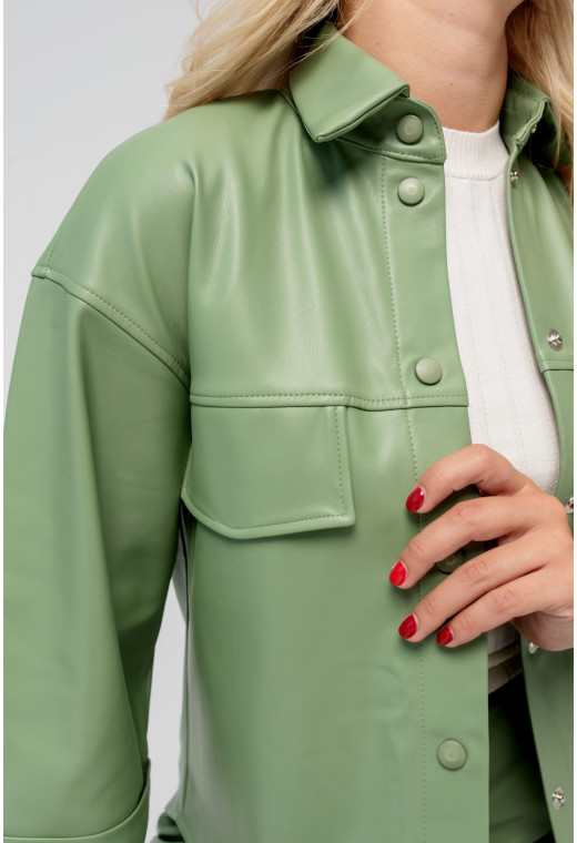 Фисташковый костюм с экокожи — 216853. Maritel. Изображенние 1 Фисташковый костюм с экокожи — 216853. Maritel. Изображенние 1