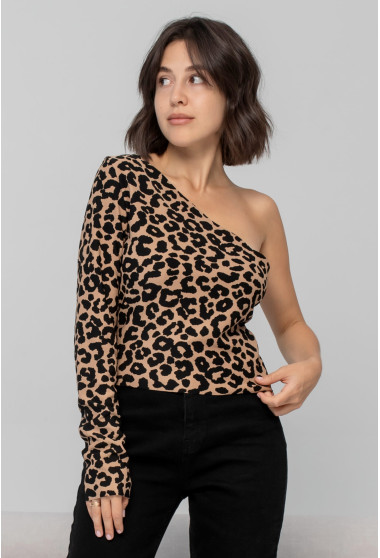 Коричневая кофта леопард на одно плечо. Maritel. Изображенние 1