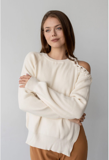 Молочний светр на одне плече. Maritel. Зображення 7