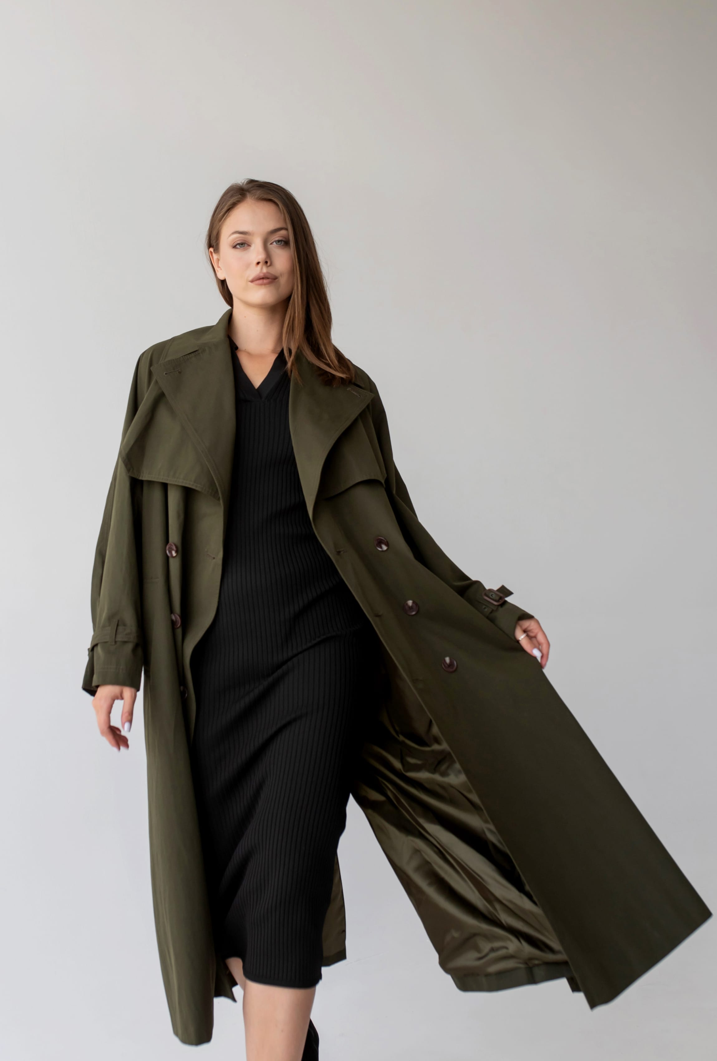 Подовжений тренч хакі  —  625178. Maritel. Зображення 1