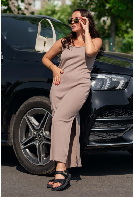 Бежева cукня в рубчик на бретелях — 266840. Maritel. Зображення 2 Бежева cукня в рубчик на бретелях — 266840. Maritel. Зображення 2