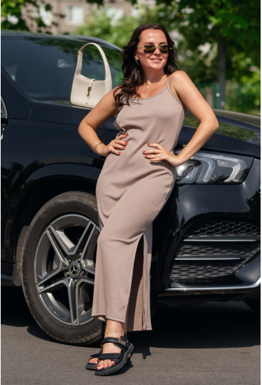 Бежевое платье в рубчик на бретелях. Maritel. Изображенние 10