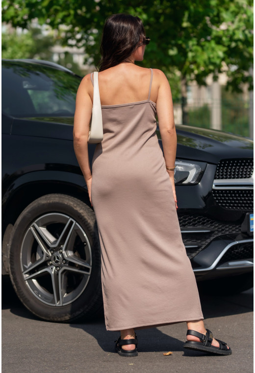 Бежева cукня в рубчик на бретелях — 266840. Maritel. Зображення 1 Бежева cукня в рубчик на бретелях — 266840. Maritel. Зображення 1