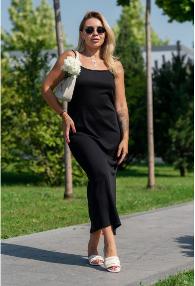 Черное платье в рубчик на бретелях. Maritel. Изображенние 9