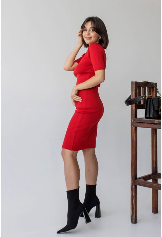 Красное платье квадратный вырез с коротким рукавом — 358079. Maritel. Изображенние 1 Красное платье квадратный вырез с коротким рукавом — 358079. Maritel. Изображенние 1