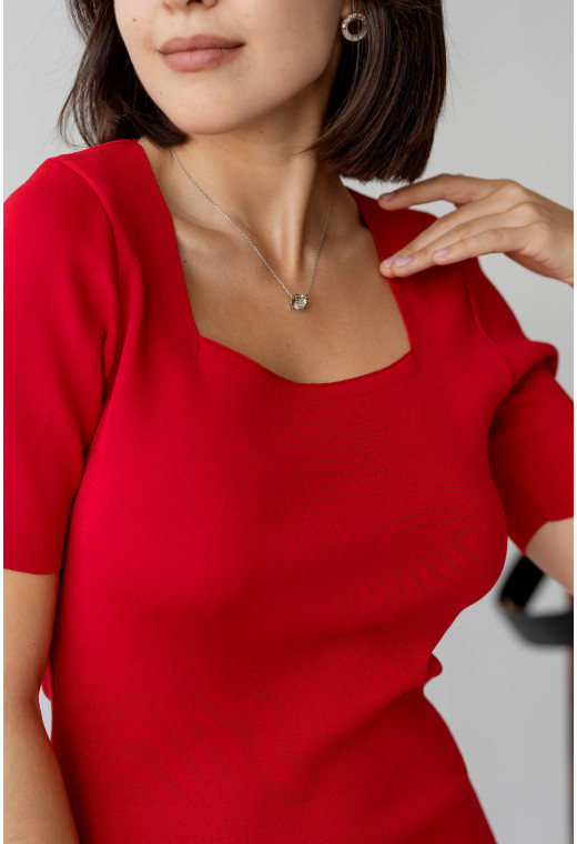 Красное платье квадратный вырез с коротким рукавом — 358079. Maritel. Изображенние 2 Красное платье квадратный вырез с коротким рукавом — 358079. Maritel. Изображенние 2