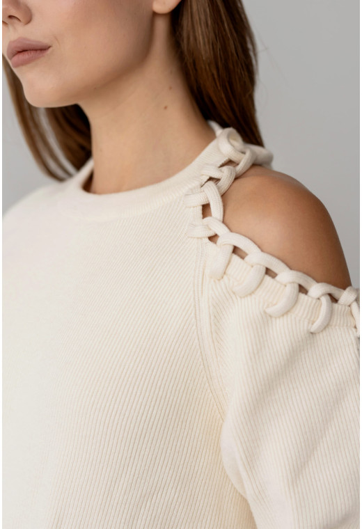 Молочний светр на одне плече — 909997. Maritel. Зображення 1 Молочний светр на одне плече — 909997. Maritel. Зображення 1