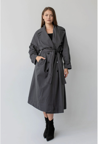 Графітовий тренч подовжений. Maritel. Зображення 6
