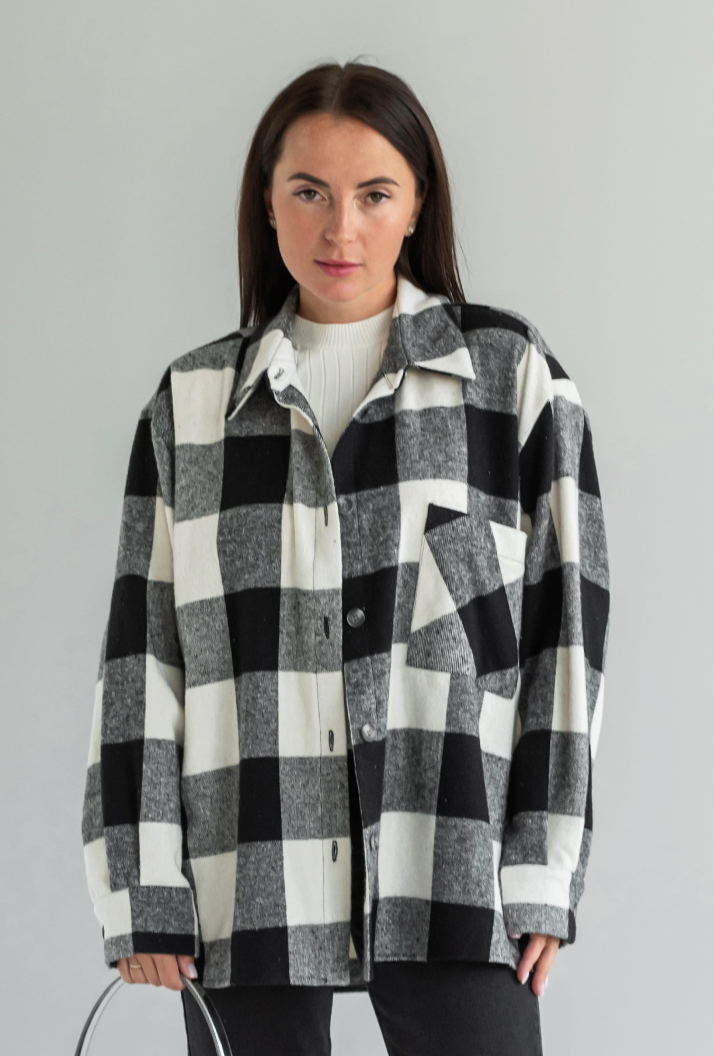 Серая теплая рубашка в клетку  —  233381. Maritel