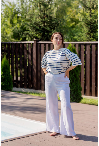 Молочные льняные штаны палаццо. Maritel. Изображенние 1