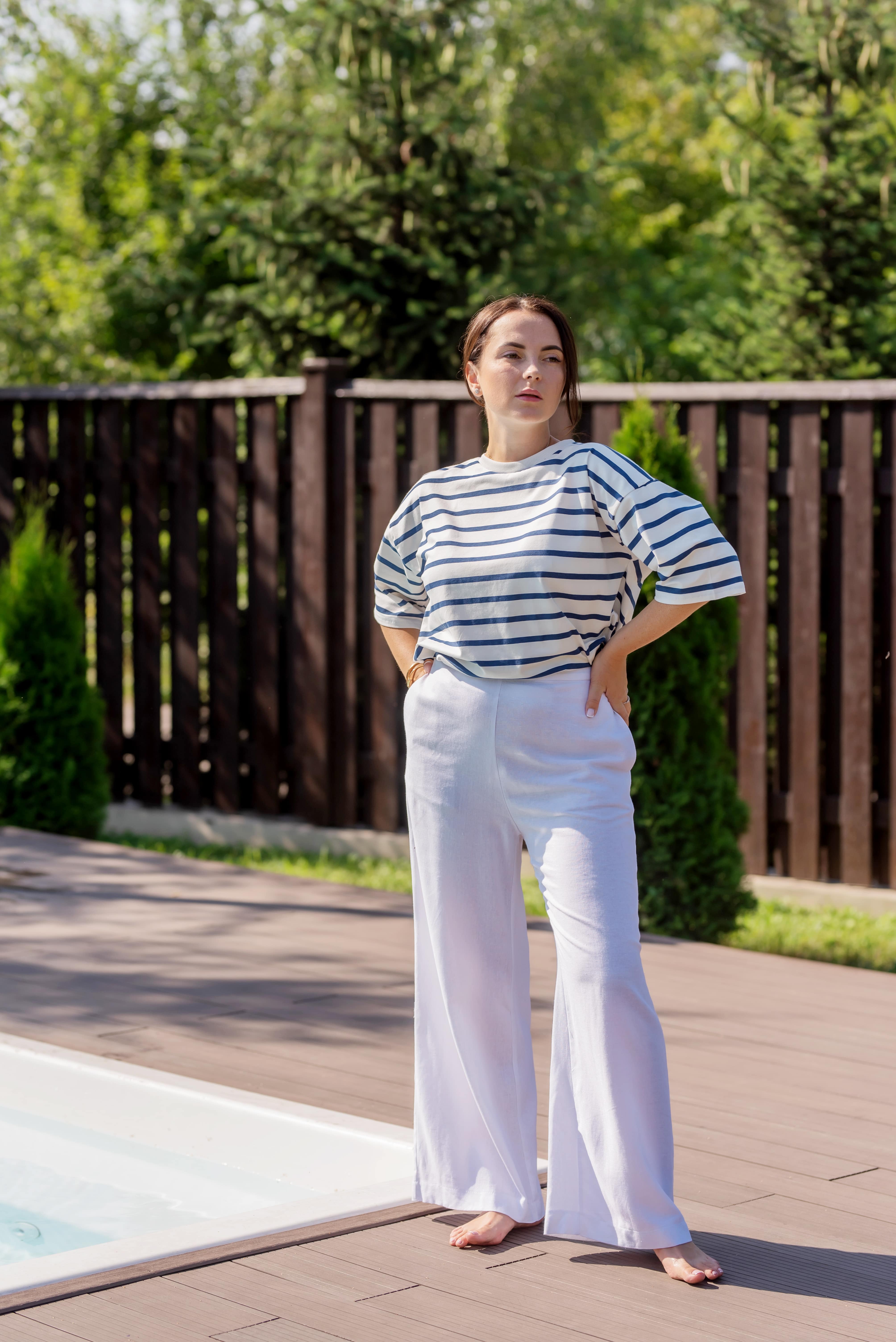 Молочные льняные штаны палаццо —  213197. Maritel Молочные льняные штаны палаццо —  213197. Maritel