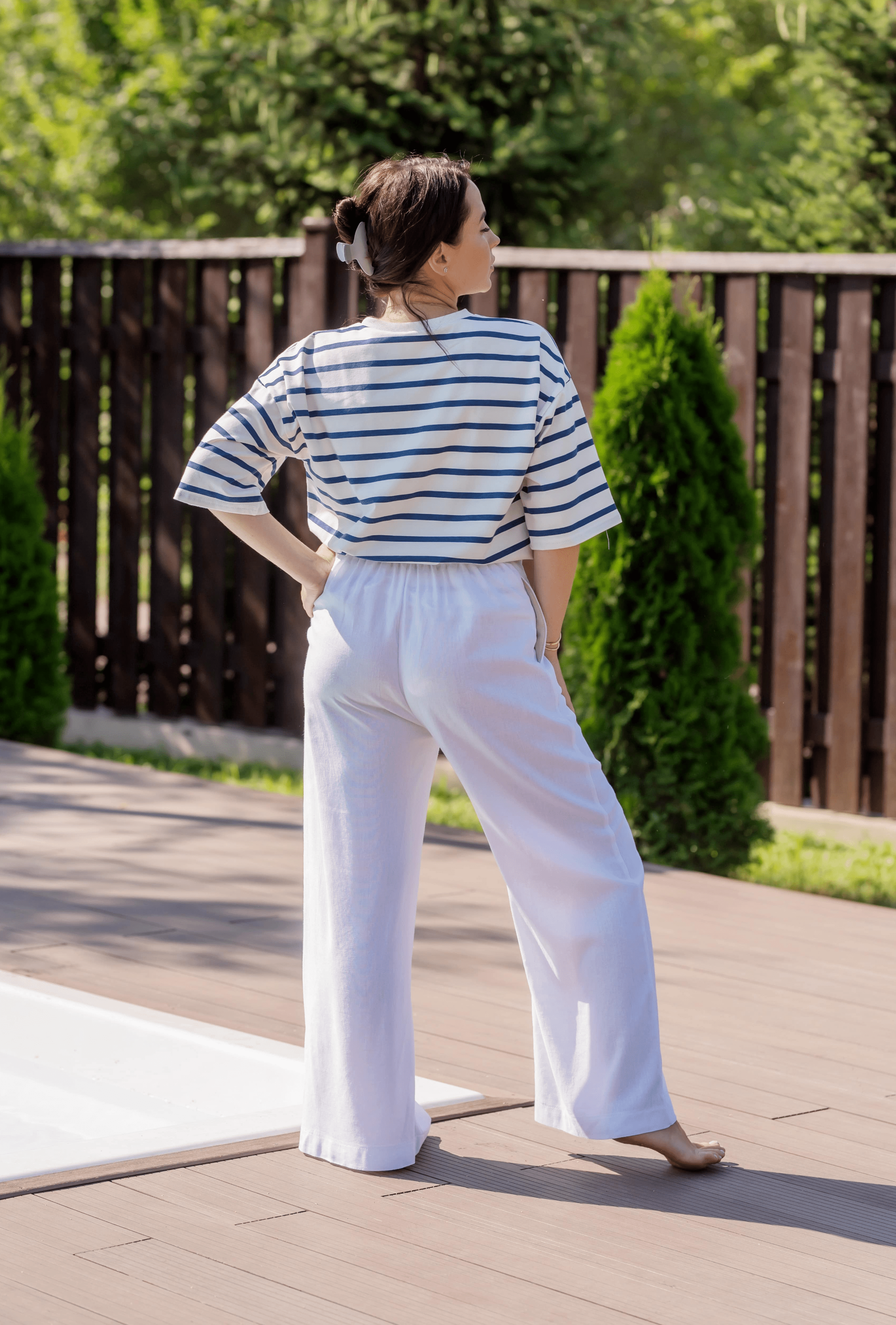 Молочные льняные штаны палаццо —  213197. Maritel. Изображенние 1 Молочные льняные штаны палаццо —  213197. Maritel. Изображенние 1