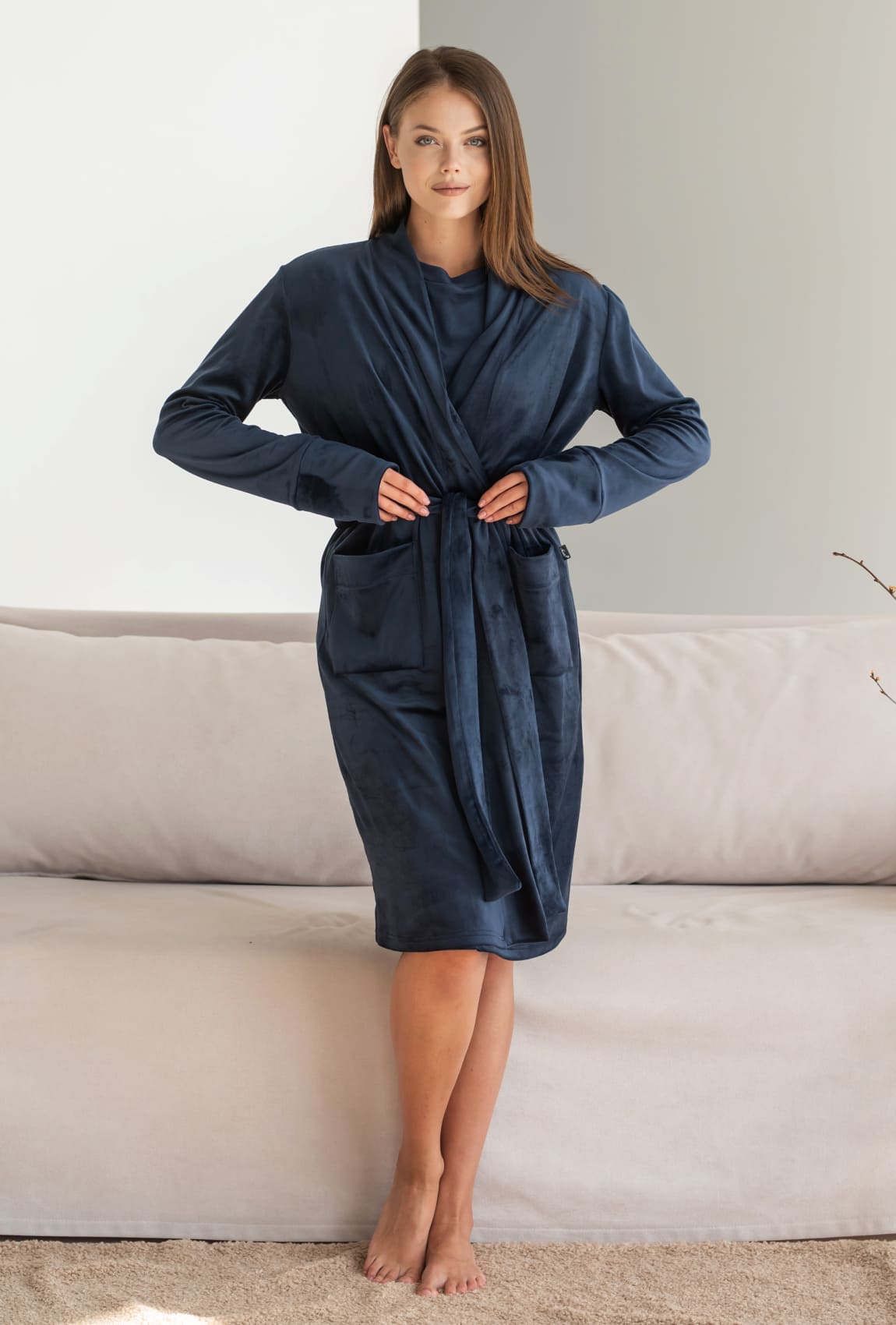 Темно-синий велюровый халат —  823797. Maritel