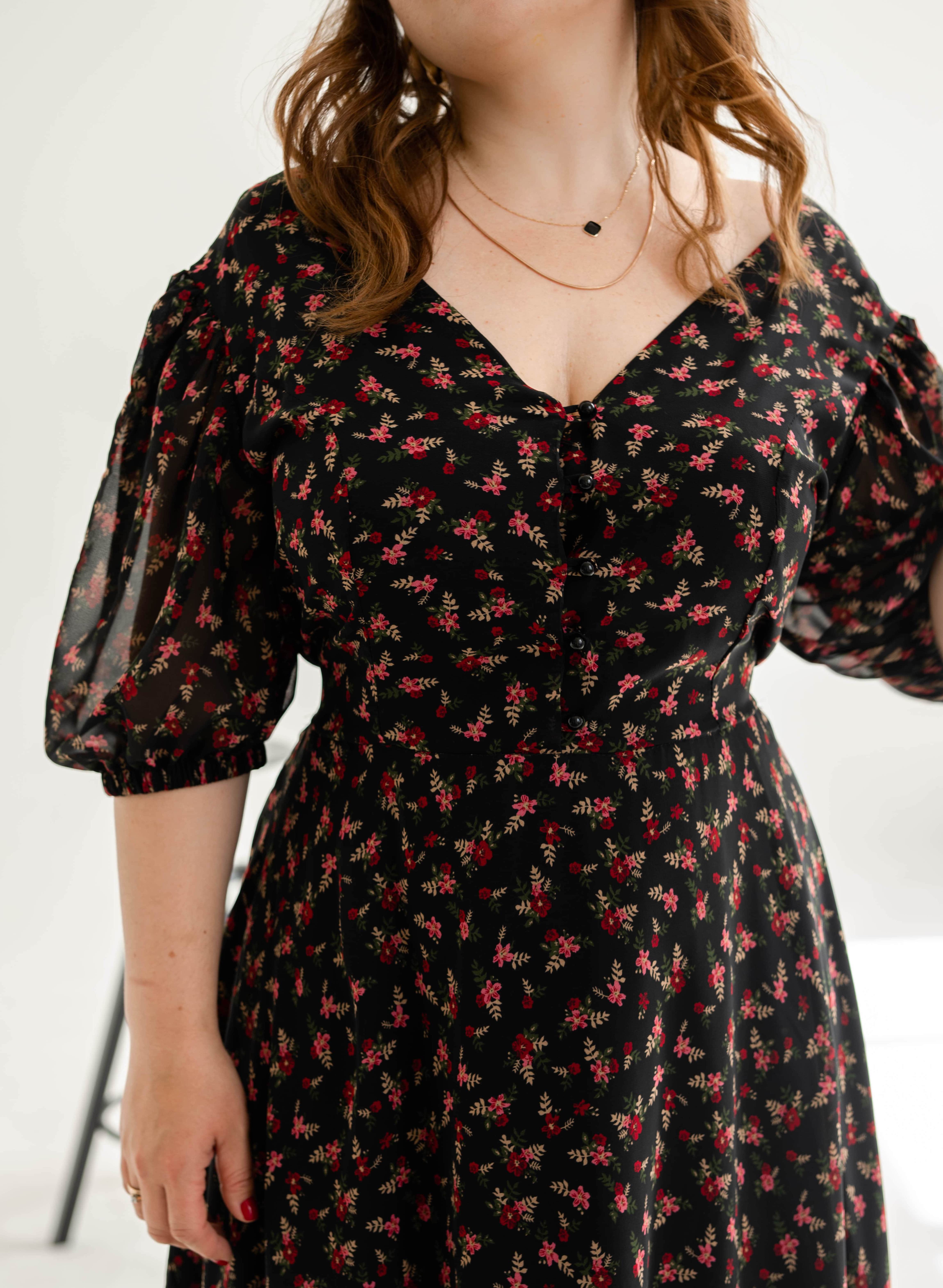 Черное платье  шифон миди в цветок  —  252569. Maritel. Изображенние 1