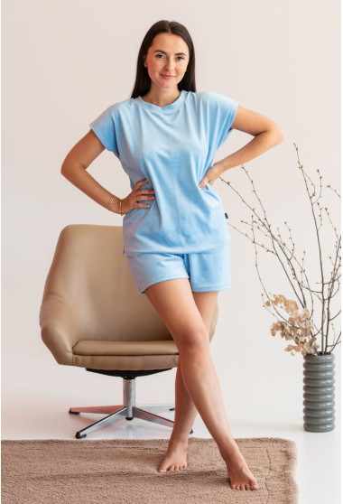 Голубая велюровая  пижама шортами обри . Maritel. Изображенние 1