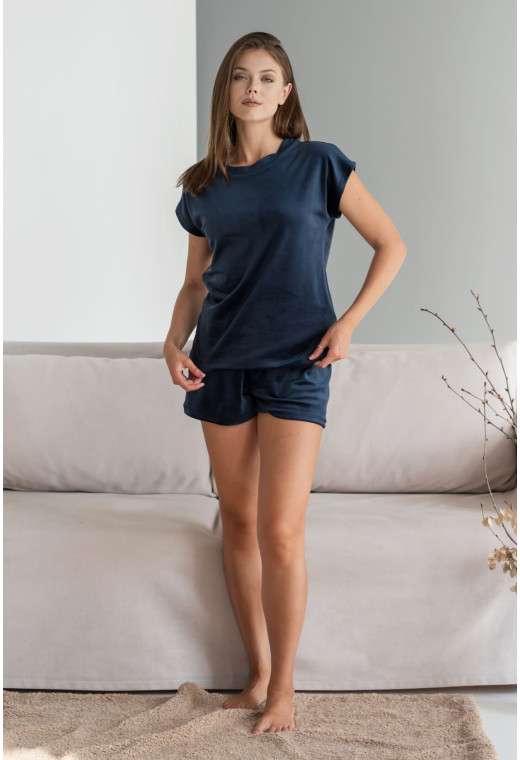 Синяя велюровая пижама обри с шортами — 509497. Maritel. Изображенние 1 Синяя велюровая пижама обри с шортами — 509497. Maritel. Изображенние 1
