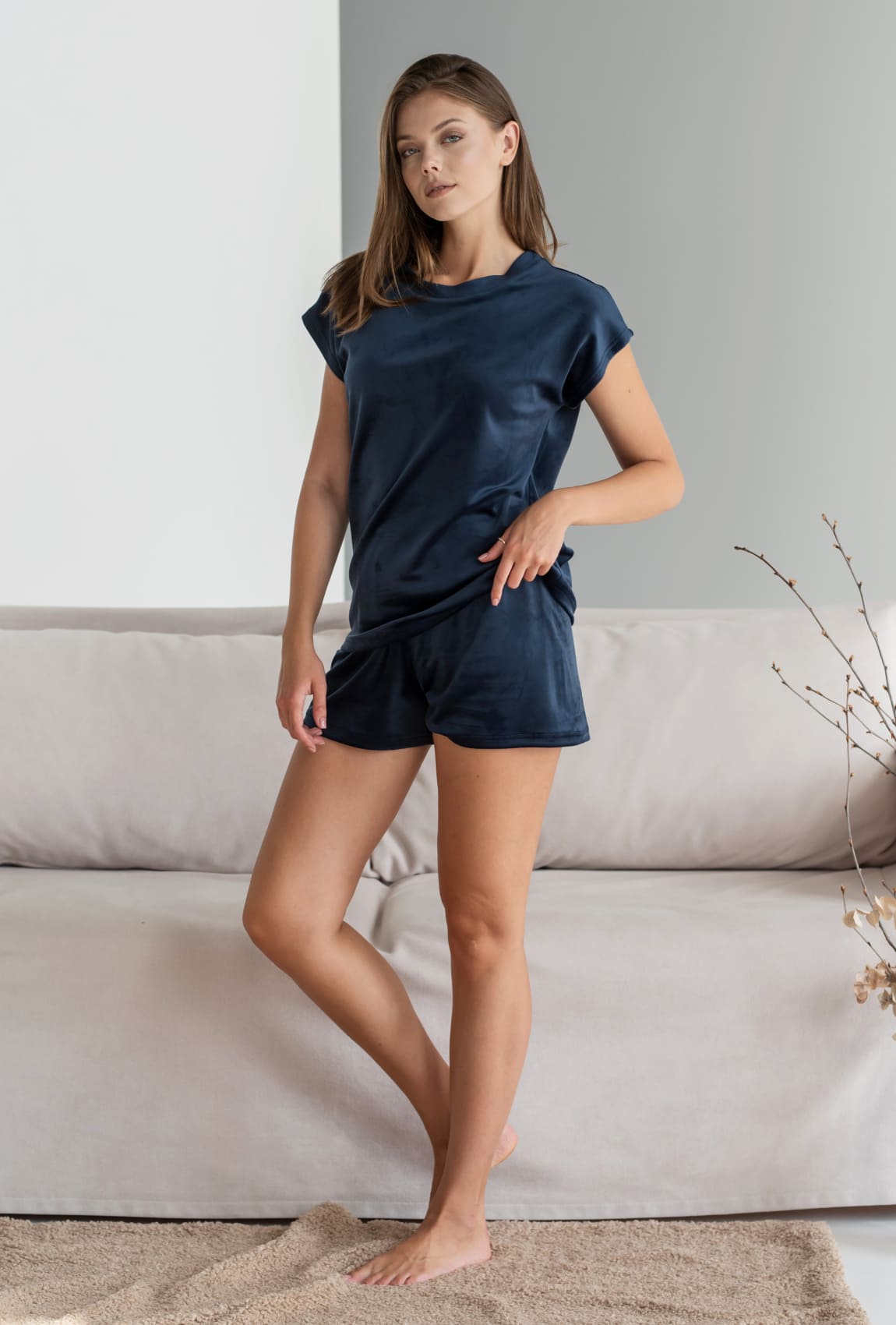 Синяя велюровая пижама обри с шортами —  509497. Maritel