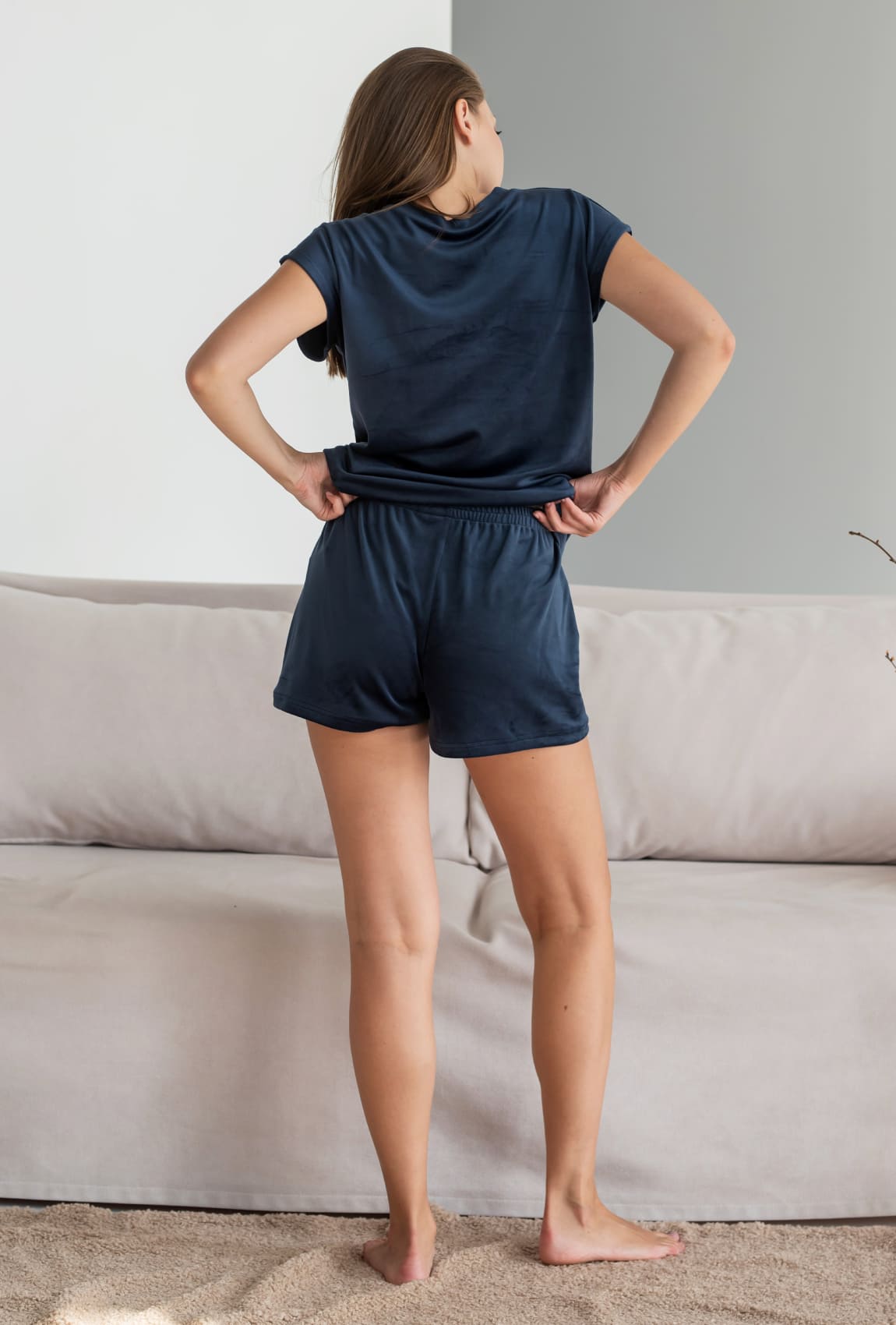 Синяя велюровая пижама обри с шортами —  509497. Maritel. Изображенние 2