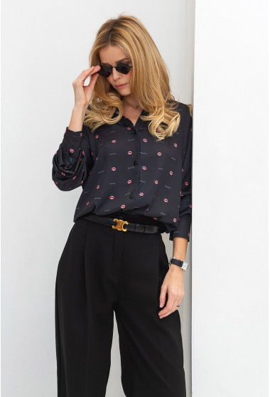 Черная шелковая рубашка с принтом. Maritel. Изображенние 3