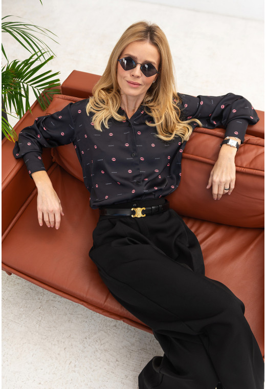 Черная шелковая рубашка с принтом — 501121. Maritel. Изображенние 3 Черная шелковая рубашка с принтом — 501121. Maritel. Изображенние 3