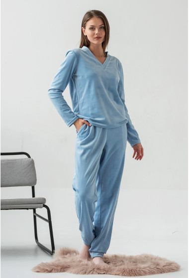 Голубой домашний велюровый костюм. Maritel. Изображенние 10