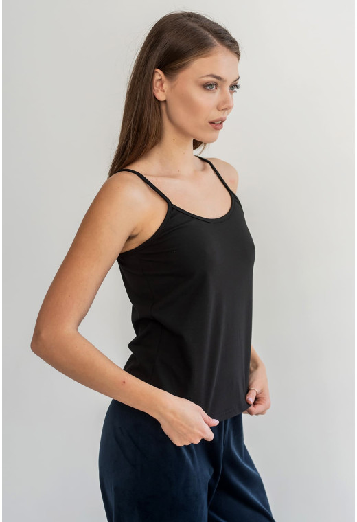 Черная майка на бретелях кулир — 822119. Maritel. Изображенние 1 Черная майка на бретелях кулир — 822119. Maritel. Изображенние 1