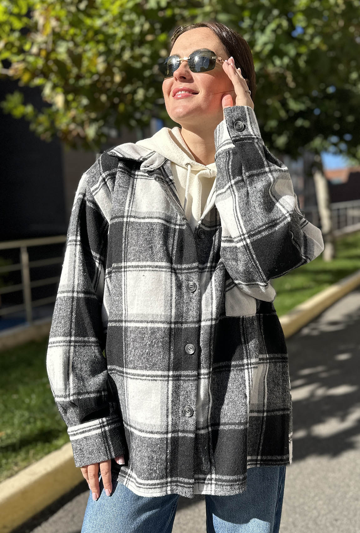 Серо-черная теплая рубашка в клеточку —  743710. Maritel