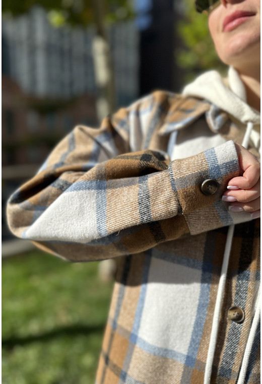 Коричнево-голубая теплая рубашка в клетку — 302089. Maritel. Изображенние 1 Коричнево-голубая теплая рубашка в клетку — 302089. Maritel. Изображенние 1