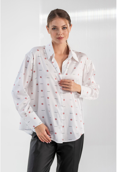 Молочная шелковая рубашка с принтом. Maritel. Изображенние 5