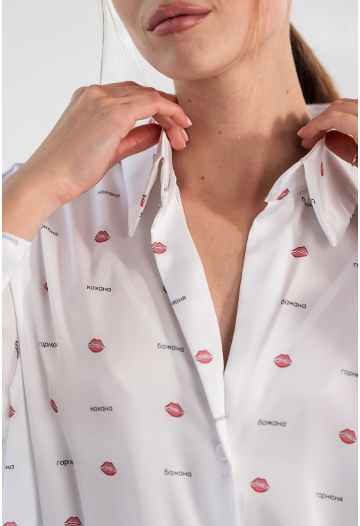 Молочная шелковая рубашка с принтом — 197827. Maritel. Изображенние 2 Молочная шелковая рубашка с принтом — 197827. Maritel. Изображенние 2