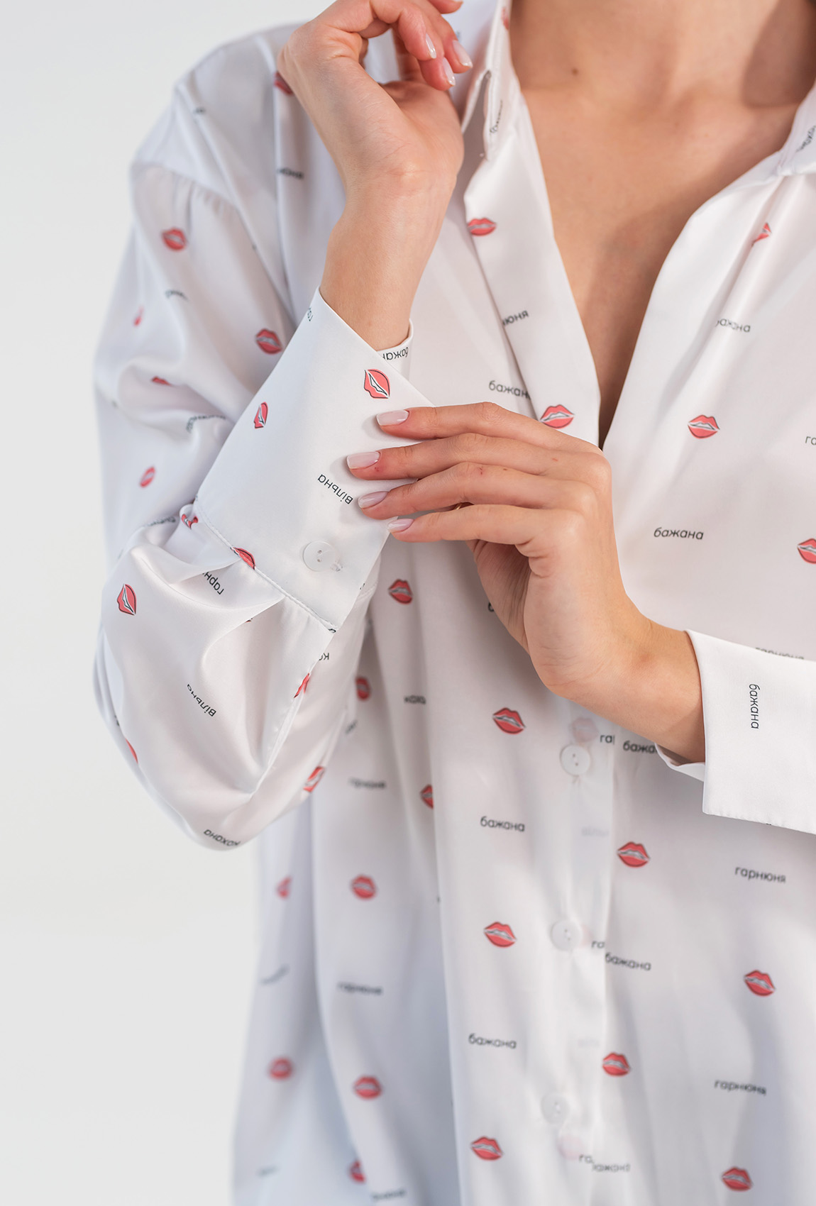 Молочная шелковая рубашка с принтом — 197827. Maritel. Изображенние 3 Молочная шелковая рубашка с принтом — 197827. Maritel. Изображенние 3
