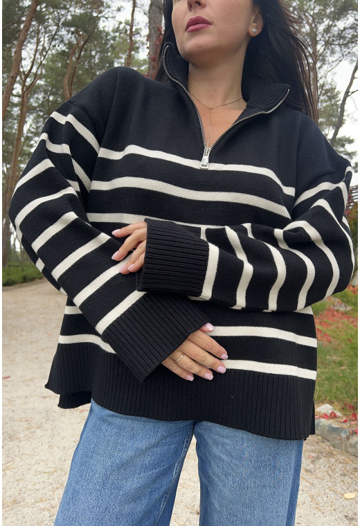 Чорний светр на блискавці у смужку — 843745. Maritel. Зображення 2 Чорний светр на блискавці у смужку — 843745. Maritel. Зображення 2