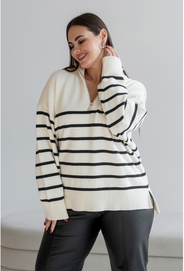 Білий светр на блискавці у смужку. Maritel. Зображення 1