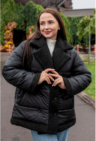 Черная куртка баранчик на кнопках. Maritel. Изображенние 3