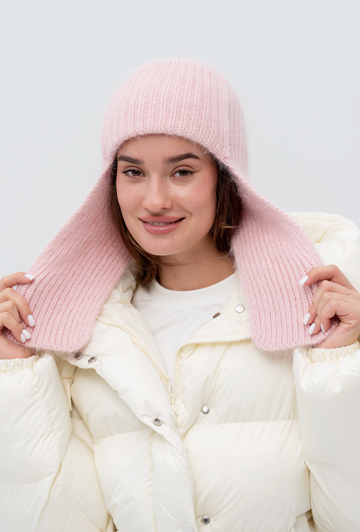 Пудровая шапка-ушанка —  713874. Maritel. Изображенние 2