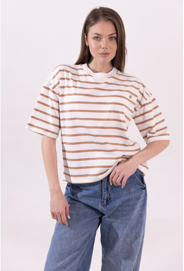 Футболка бежевая полоска. Maritel. Изображенние 6