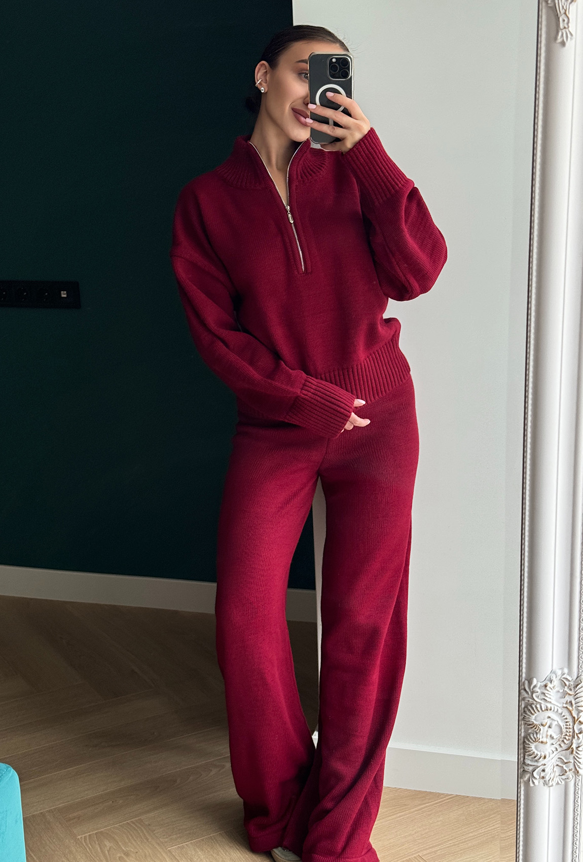 Бордовий в'язаний костюм з блискавкою —  363179. Maritel