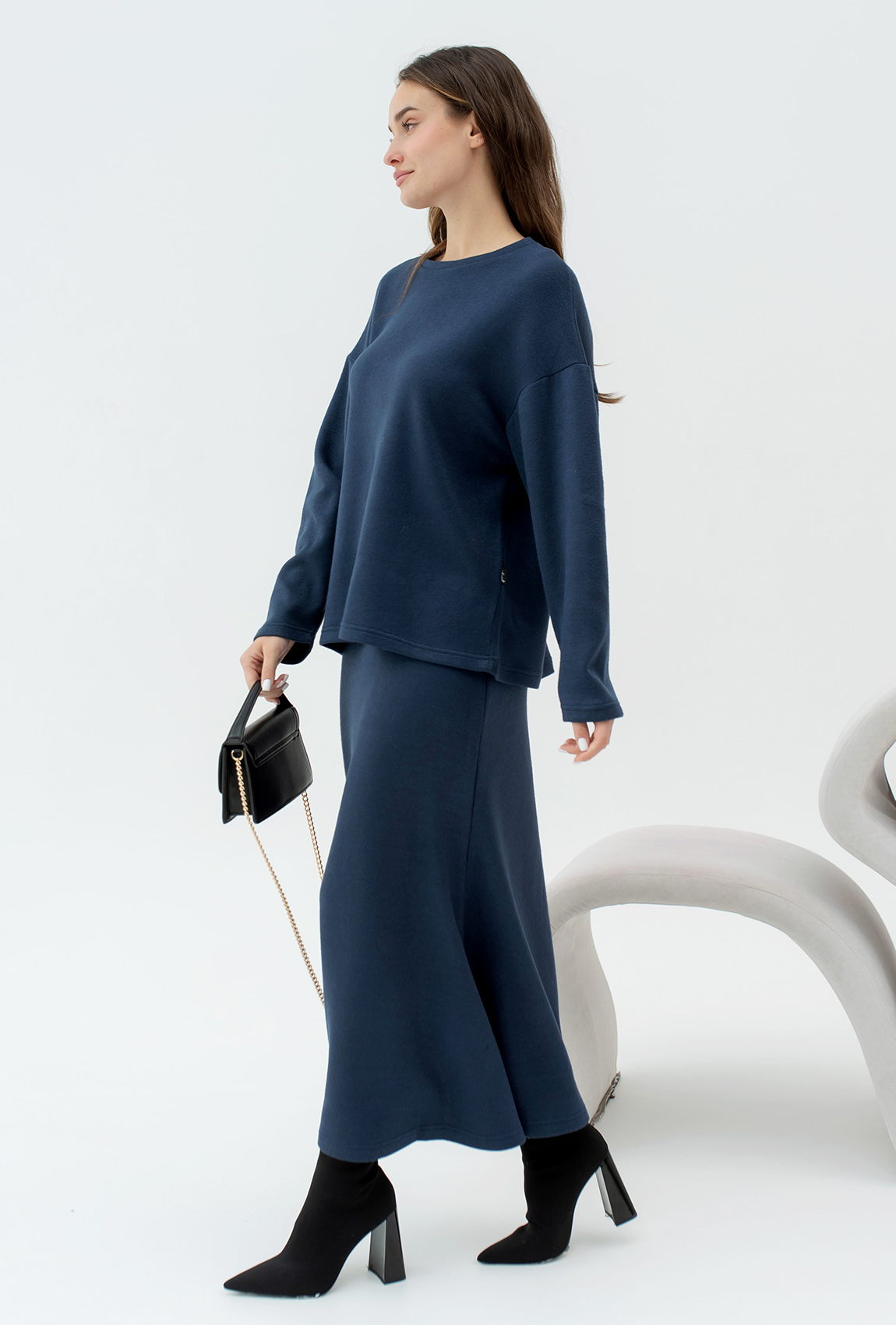 Синій ангоровий костюм зі спідницею —  374251. Maritel. Зображення 1