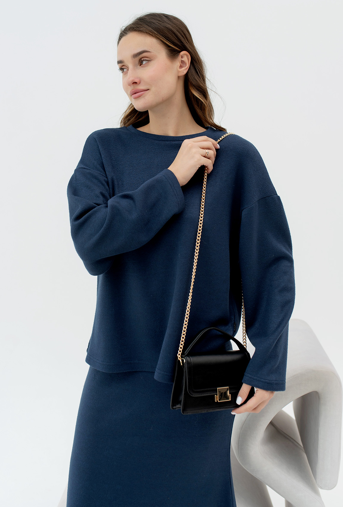 Синій ангоровий костюм зі спідницею —  374251. Maritel. Зображення 4