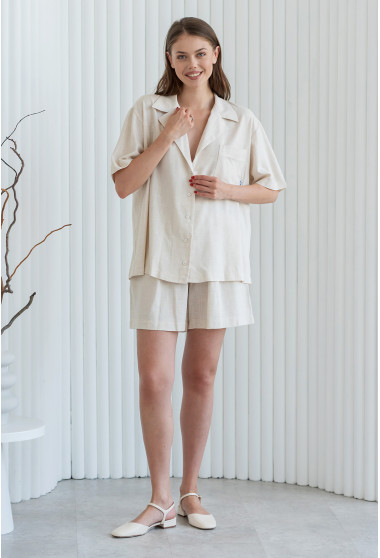 Молочний лляний костюм з шортами. Maritel. Зображення 1 Молочний лляний костюм з шортами. Maritel. Зображення 1