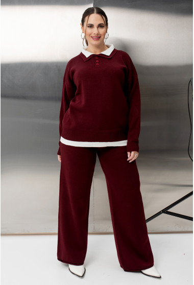 Бордовый вязаный костюм с воротником. Maritel. Изображенние 12