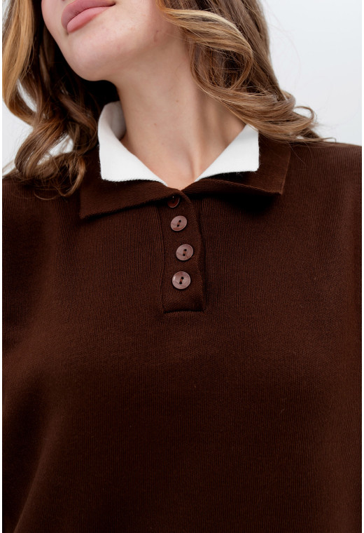 Шоколадный вязаный костюм с воротником — 201892. Maritel. Изображенние 3 Шоколадный вязаный костюм с воротником — 201892. Maritel. Изображенние 3