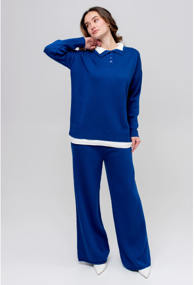 Синий вязаный костюм с воротником. Maritel. Изображенние 2