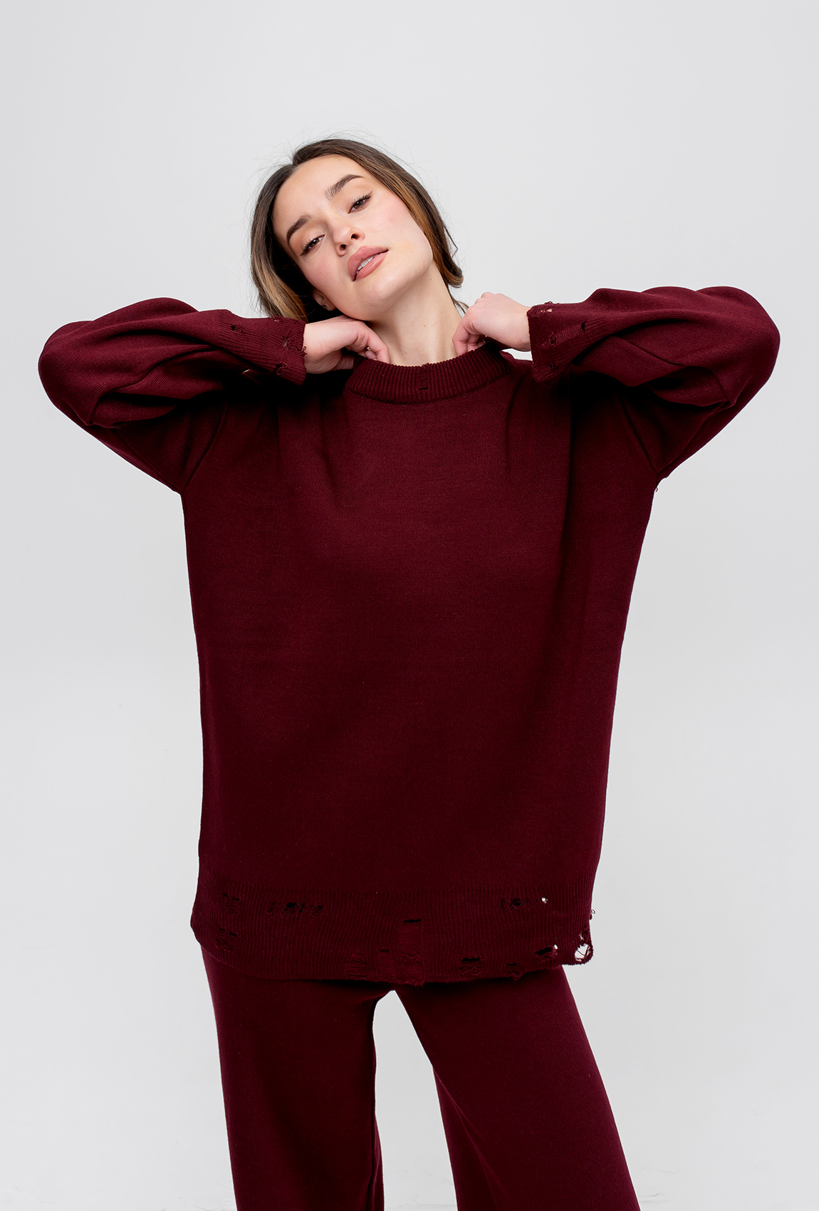  Бордовий в'язаний костюм з надрізами —  207330. Maritel. Зображення 3