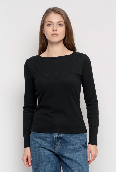 Черный лонгслив-майка в рубчик. Maritel. Изображенние 4